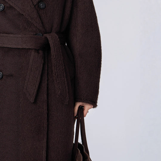Damen Luxuriöser Doppelreihiger Fleece-Mantel Shop Nory