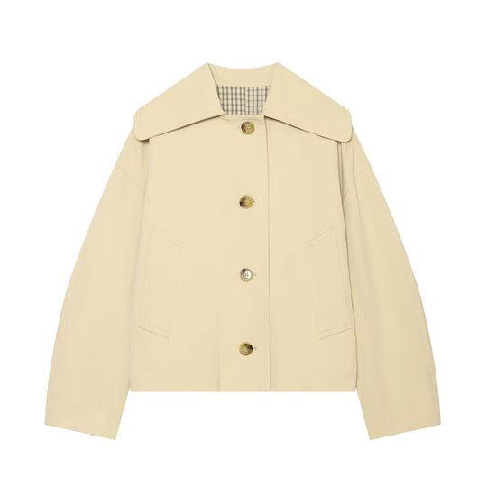 Damen Cropped Boxy-Übergangsjacke mit großem Schalkragen und aufgesetzten Taschen Shop Nory