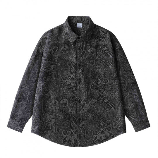 Unisex Oversize Hemdjacke mit Paisley‑Jacquard, durchgehender Knopfleiste und Brusttasche Shop Nory