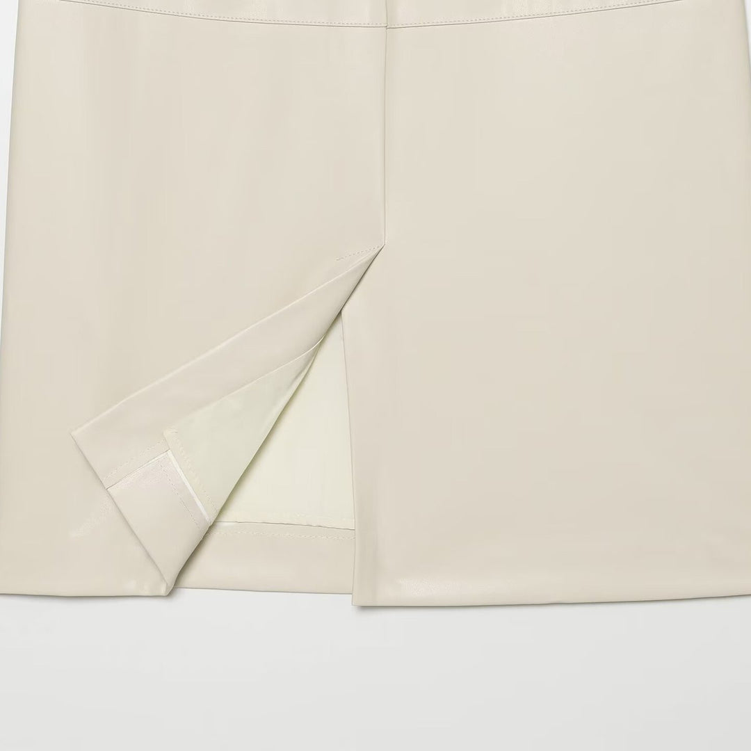 Damen Taillierter Midirock aus Kunstleder mit abgesteppten Teilungsnähten Shop Nory