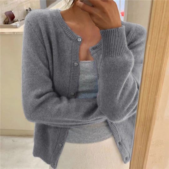 Damen weicher Strickcardigan mit dekorativen Knöpfen und raffinierter Maschenstruktur