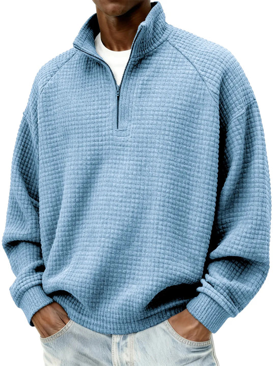 Herren Waffelstrick-Oversize-Pullover mit Halbreißverschluss und Stehkragen Shop Nory