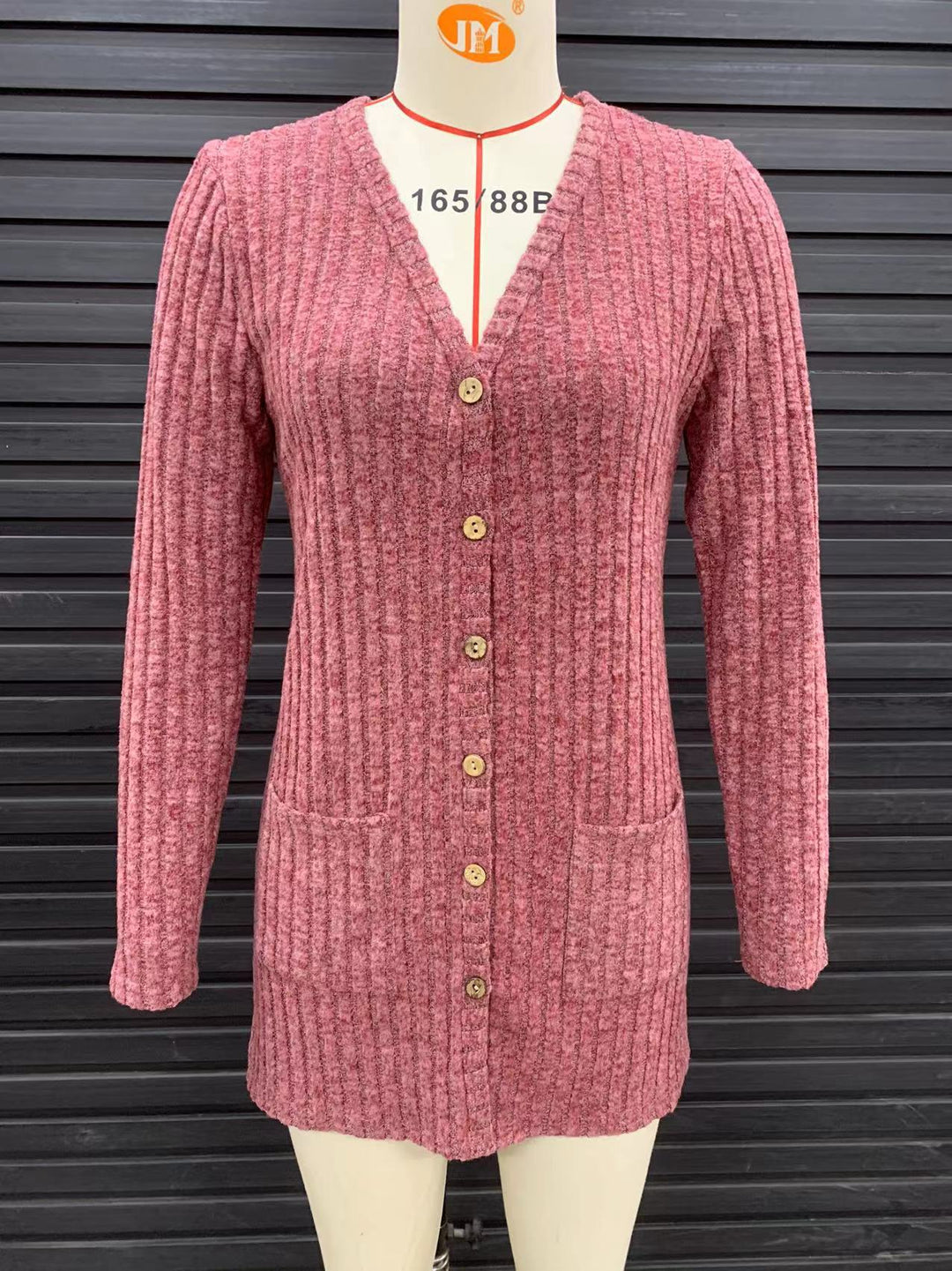 Damen Lang geschnittene Rippstrick‑Cardigan mit Knopfleiste und Eingrifftaschen Shop Nory