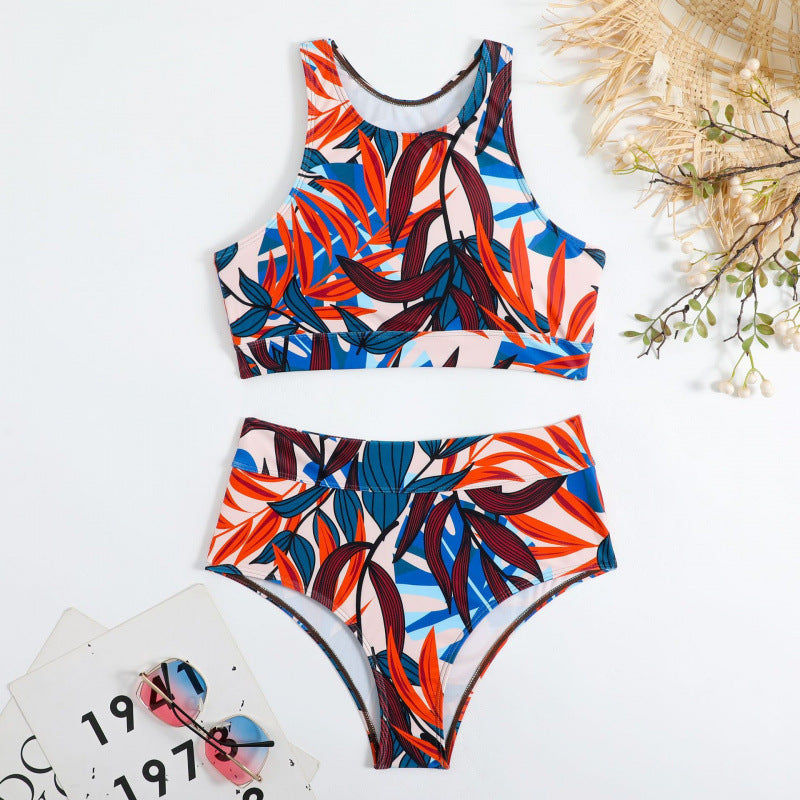 Damen Bikini-Set mit hohem Bund und sportlichem Oberteil Shopnory