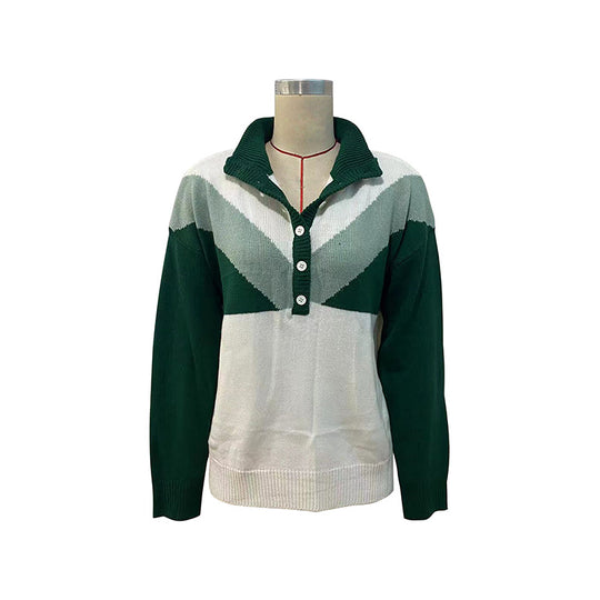 Damen Gemusterter Longsleeve Pullover mit Knopfleiste Shop Nory