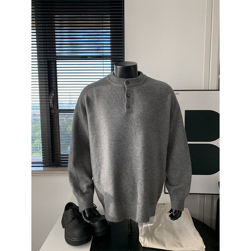 Herren Oversize-Strickpullover mit Henley-Kragen und Halbknopfleiste Shop Nory
