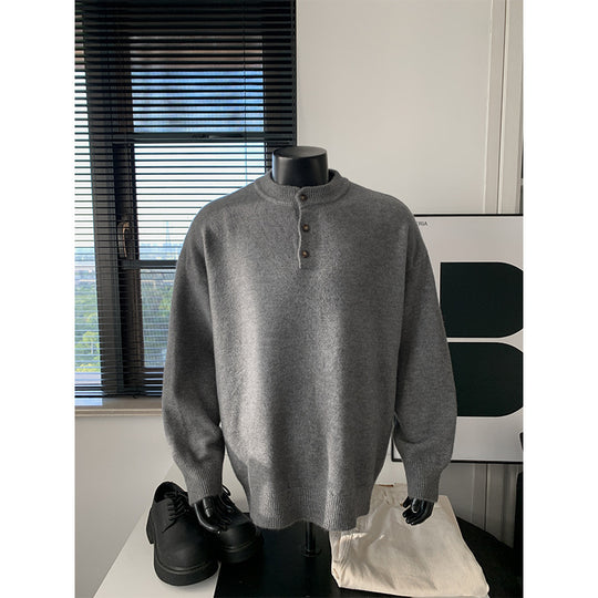 Herren Oversize-Strickpullover mit Henley-Kragen und Halbknopfleiste Shop Nory