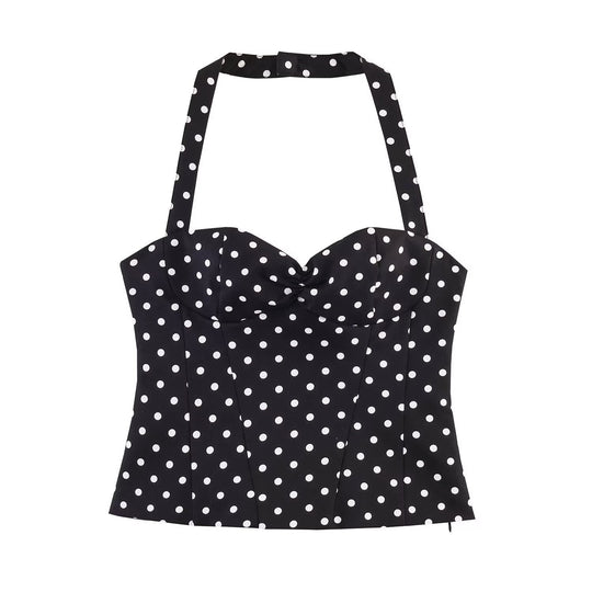 Damen Corsage-Top mit verstellbaren Trägern und verspieltem Punkten-Design Shopnory