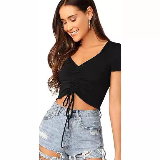 Damen Cropped Oberteil mit bindbarem Design Shopnory