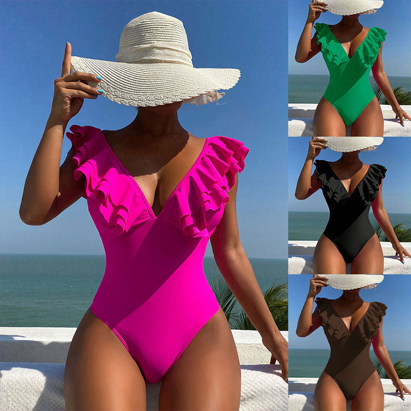 Damen Eleganter einteiliger Badeanzug mit Rüschendetails