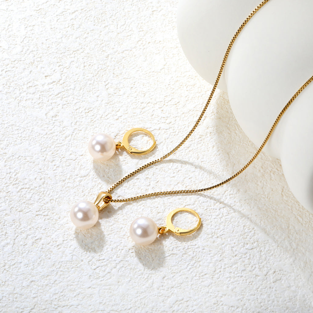 Damen Schmuckset aus hochwertigem Edelstahl mit eleganten Perlenanhängern Shop Nory