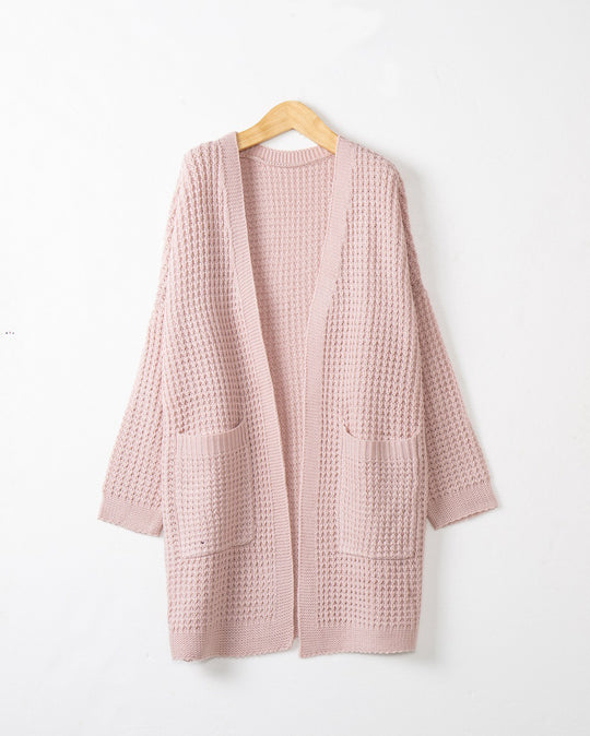 Damen Langer Oversize Strickmantel mit offener Front und aufgesetzten Taschen Shop Nory
