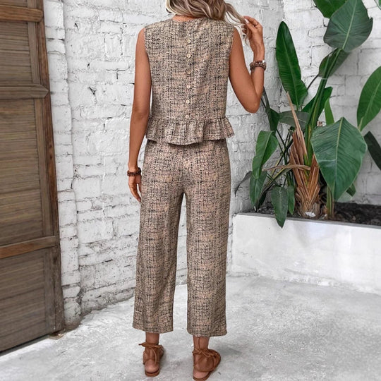 Damen zwei-teiliges Set mit peplum Oberteil und weit geschnittenen Hosen