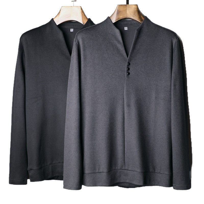 Herren Leichtes Feinstrick-Longsleeve mit verdeckter Knopfleiste und Stehkragen Shop Nory