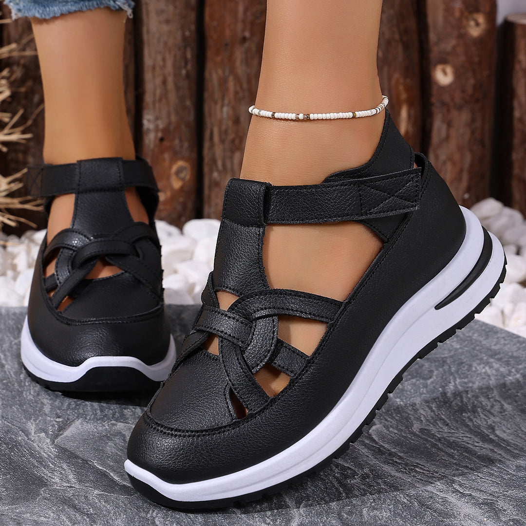Damen nan sportive Plateau-Sandale mit geschlossener Zehenkappe, gekreuzten Riemen und verstellbarem Fersenriemen Shop Nory