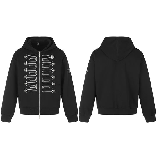 Unisex Kapuzen-Zipjacke im Military‑Stil mit dekorativer Kordelapplikation und Kreuzzipper Shop Nory