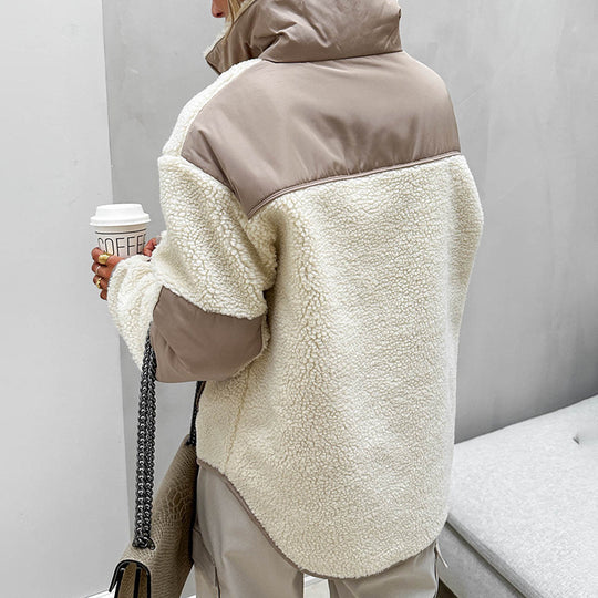 Damen Oversized Sherpa-Fleece Pullover mit halbem Reißverschluss und Kängurutasche Shop Nory