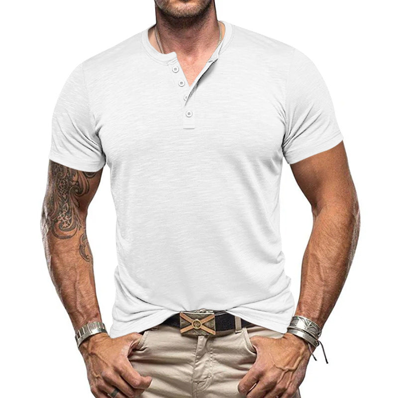 Herren Kurzarm-Henley-T-Shirt aus atmungsaktivem Baumwollmix mit modernem Schnitt