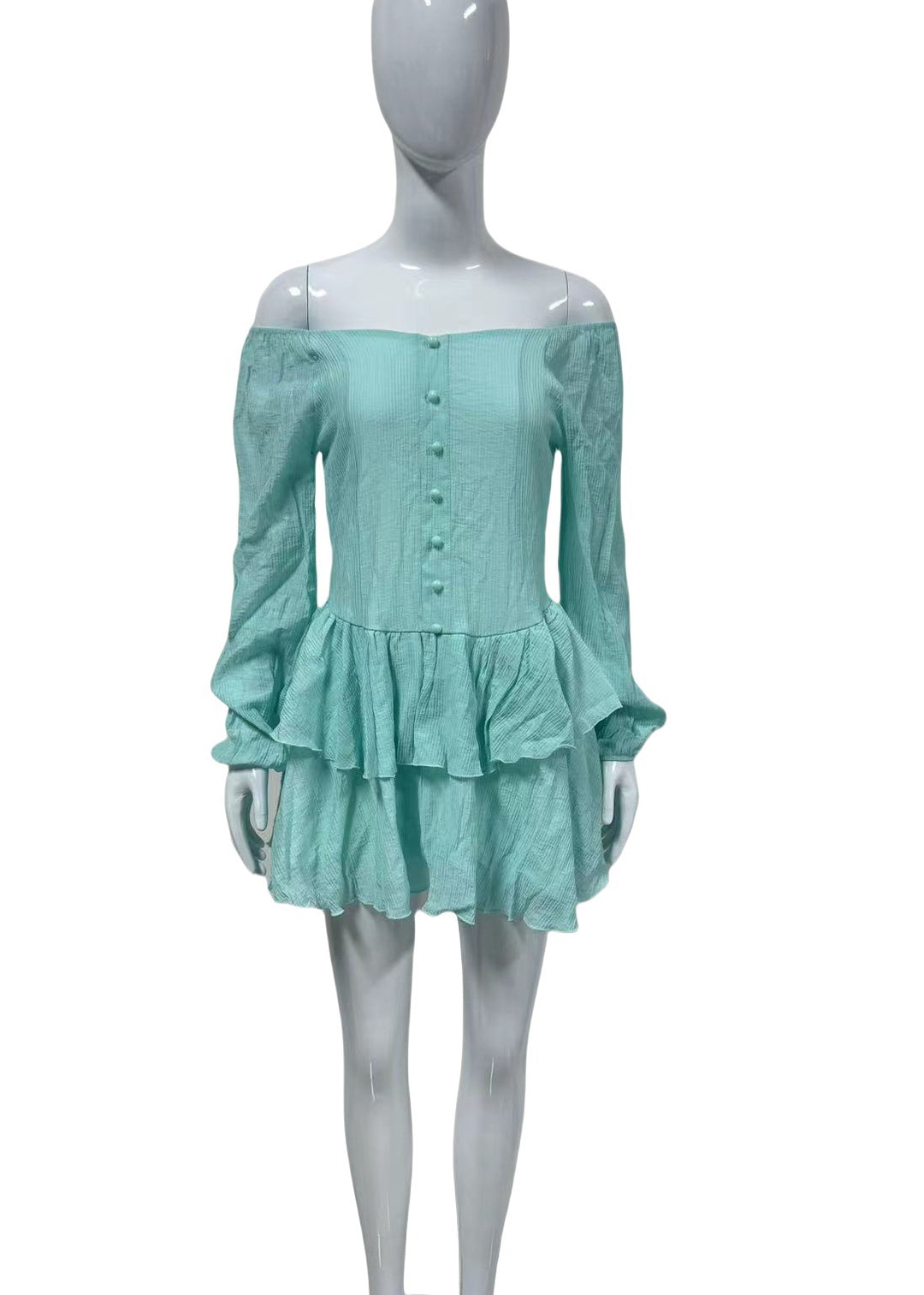 Damen Schulterfreies Stufen-Minikleid mit Knopfleiste Shop Nory