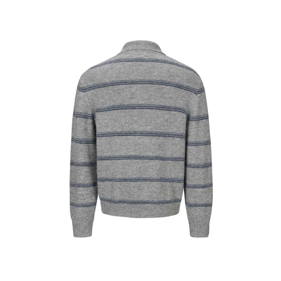 Herren Grobgestrickter Polokragenpullover mit Halbdruckknopfblende und Streifenstruktur Shop Nory