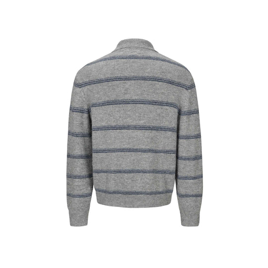 Herren Grobgestrickter Polokragenpullover mit Halbdruckknopfblende und Streifenstruktur Shop Nory