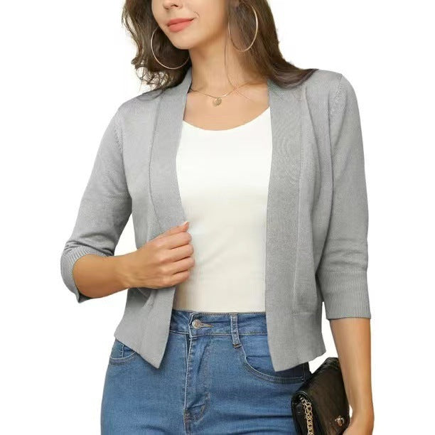 Damen nan offener Kurzcardigan mit dreiviertelärmeln und elastischem Saum Shop Nory