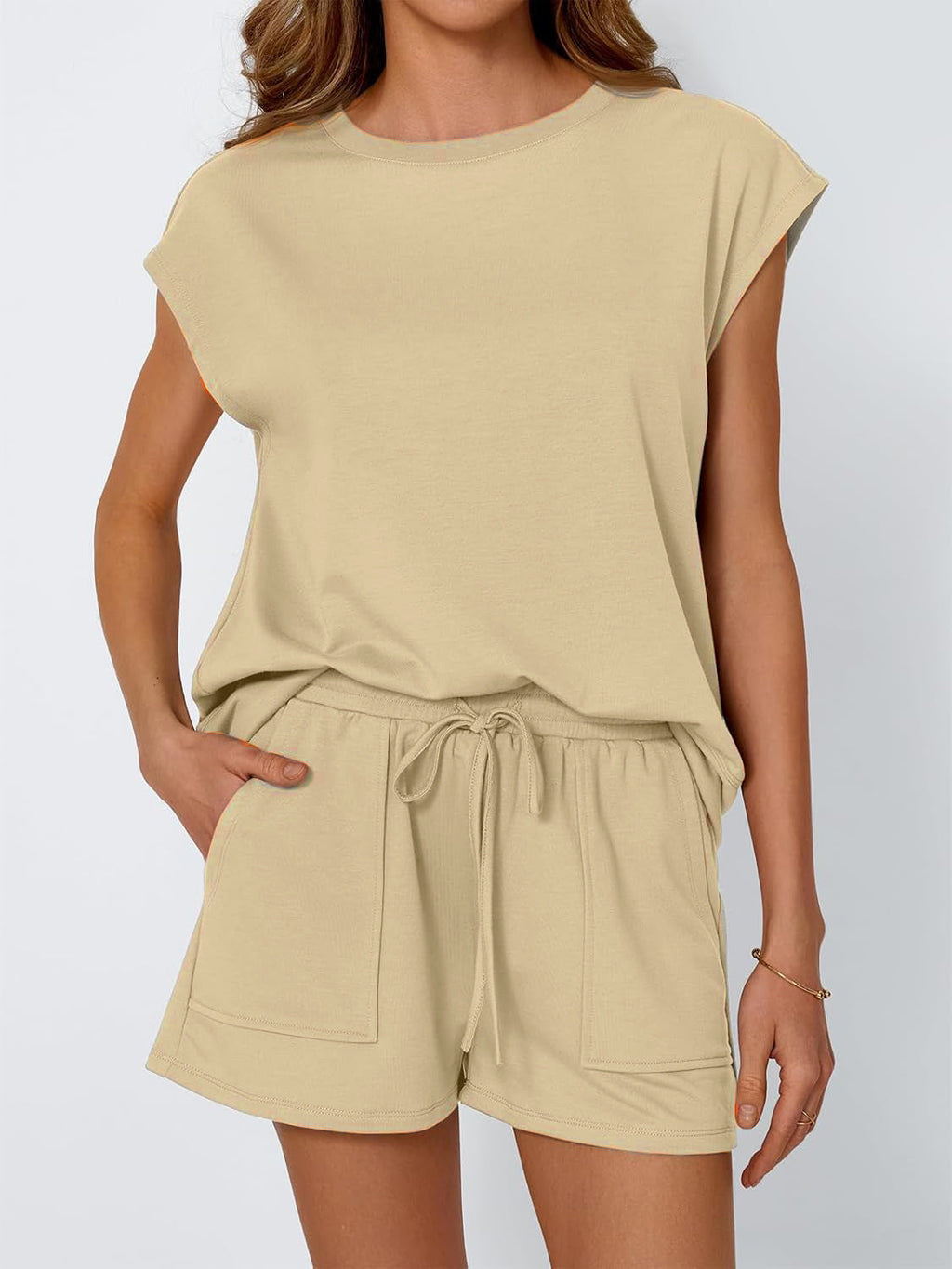 Damen lässiges Zweiteiliges Set mit weitem Oberteil und Shorts