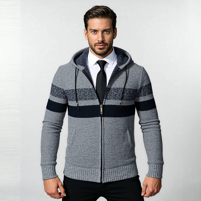 Herren Strukturiertes Kapuzencardigan mit Kontraststreifen und durchgehendem Reißverschluss Shop Nory
