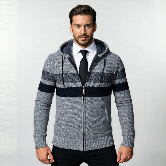 Herren Strukturiertes Kapuzencardigan mit Kontraststreifen und durchgehendem Reißverschluss Shop Nory