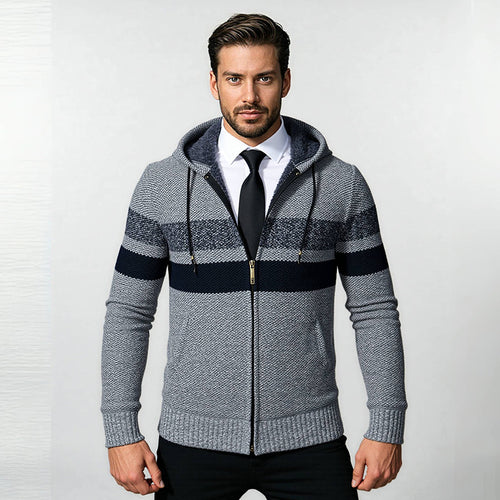 Herren Strukturiertes Kapuzencardigan mit Kontraststreifen und durchgehendem Reißverschluss Shop Nory