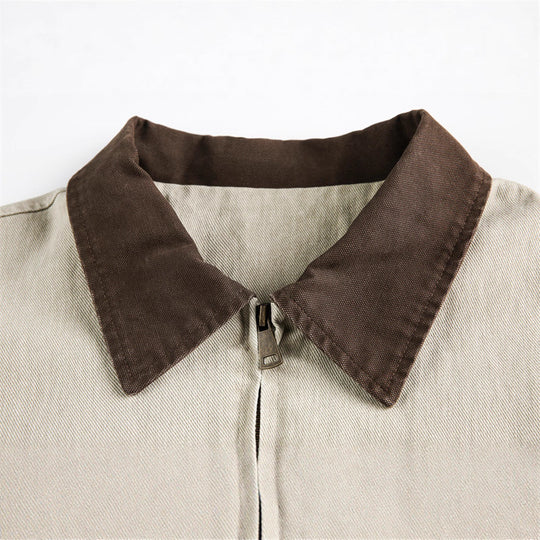Unisex Boxy-Canvas-Blouson mit Kontrastkragen und multifunktionalen Pattentaschen Shop Nory