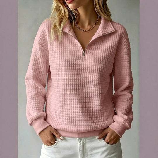 Damen Stepp-Sweatshirt mit halbem Reißverschluss und Kachelstruktur Shop Nory