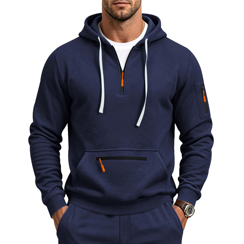 Herren Kapuzensweatshirt mit halbem Reißverschluss und Utility-Ärmeltasche Shop Nory
