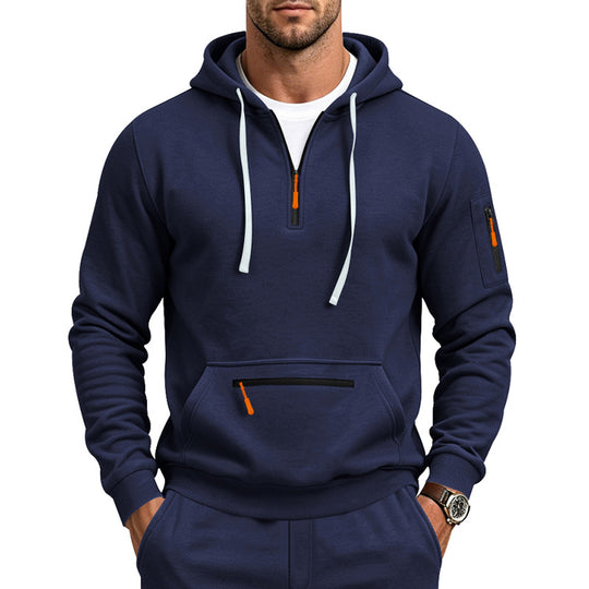 Herren Kapuzensweatshirt mit halbem Reißverschluss und Utility-Ärmeltasche Shop Nory