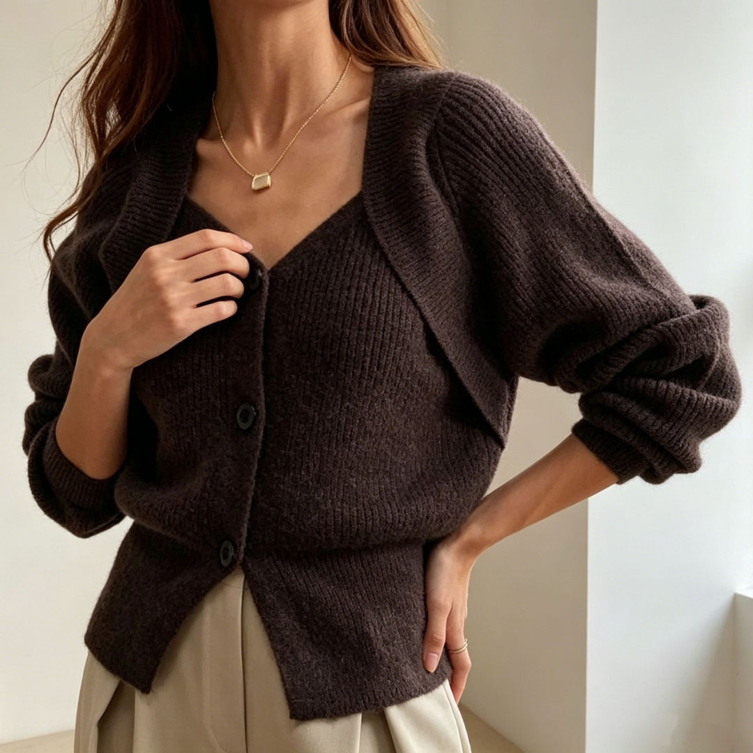 Damen Überschnittiger Feinstrick-Cardigan mit V-Ausschnitt und Knopfleiste Shop Nory