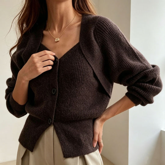 Damen Überschnittiger Feinstrick-Cardigan mit V-Ausschnitt und Knopfleiste Shop Nory