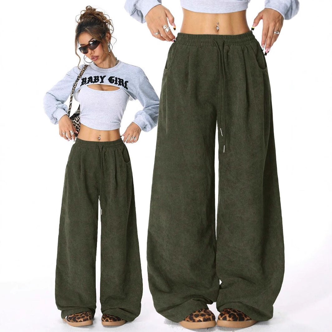 Damen Weite-Hosen Hohe Taille Corduroy Lounge Pants Shop Nory