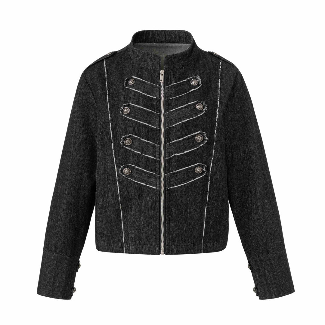 Damen Denim‑Blouson im Military‑Look mit Stehkragen und Zierknopfleiste Shop Nory