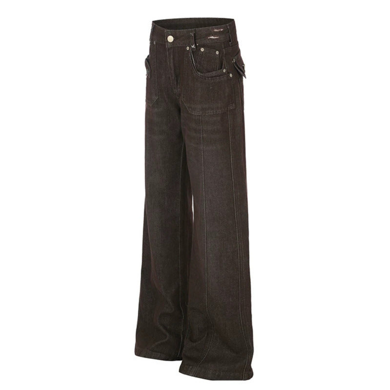 Damen Weite High‑Waist Denimhose mit geradem Bein und Utility‑Pattentaschen Shop Nory