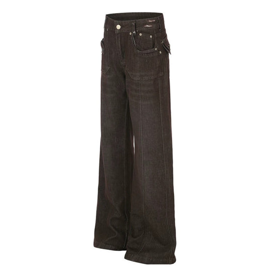 Damen Weite High‑Waist Denimhose mit geradem Bein und Utility‑Pattentaschen Shop Nory