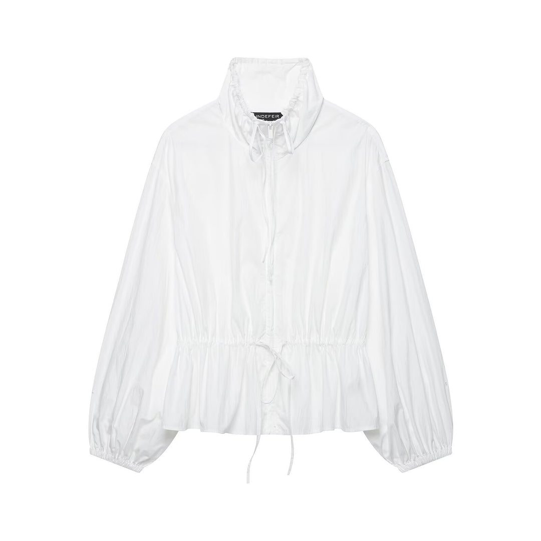 Damen leichte Cropped-Windjacke mit Tunnelzug‑Taillierung und hohem Stehkragen Shop Nory
