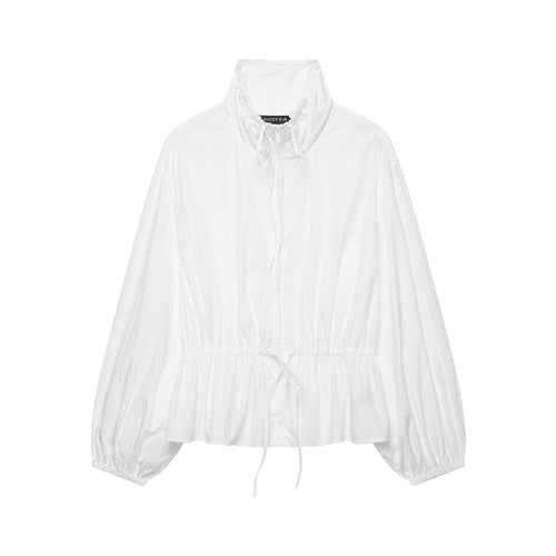 Damen leichte Cropped-Windjacke mit Tunnelzug‑Taillierung und hohem Stehkragen Shop Nory