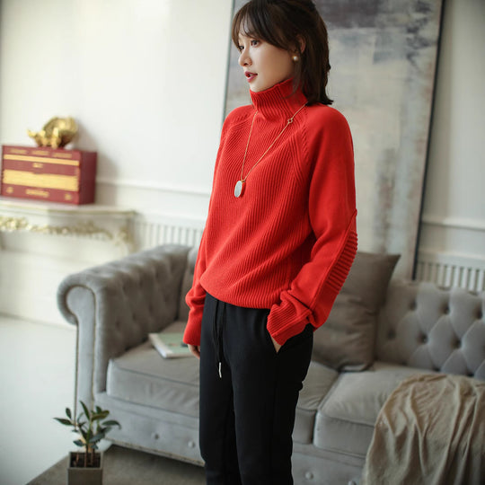 Damen Rollkragenpullover aus feinem Rippstrick mit Raglanärmeln und legerer Silhouette Shop Nory
