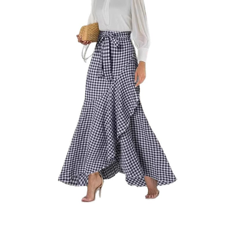 Damen nan Wickel-Maxirock mit Vichy-Karo, hoher Taillenbinde und asymmetrischem Volantsaum Shop Nory