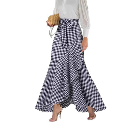 Damen nan Wickel-Maxirock mit Vichy-Karo, hoher Taillenbinde und asymmetrischem Volantsaum Shop Nory
