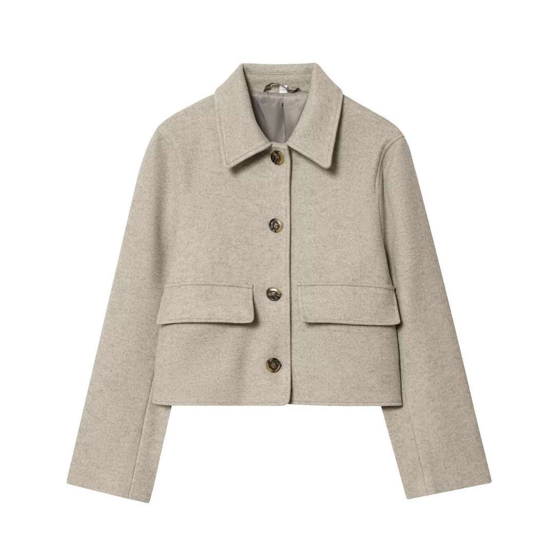 Damen Kurzjacke aus Wollmix mit Hemdkragen, aufgesetzten Pattentaschen und kastiger Cropped‑Silhouette Shop Nory