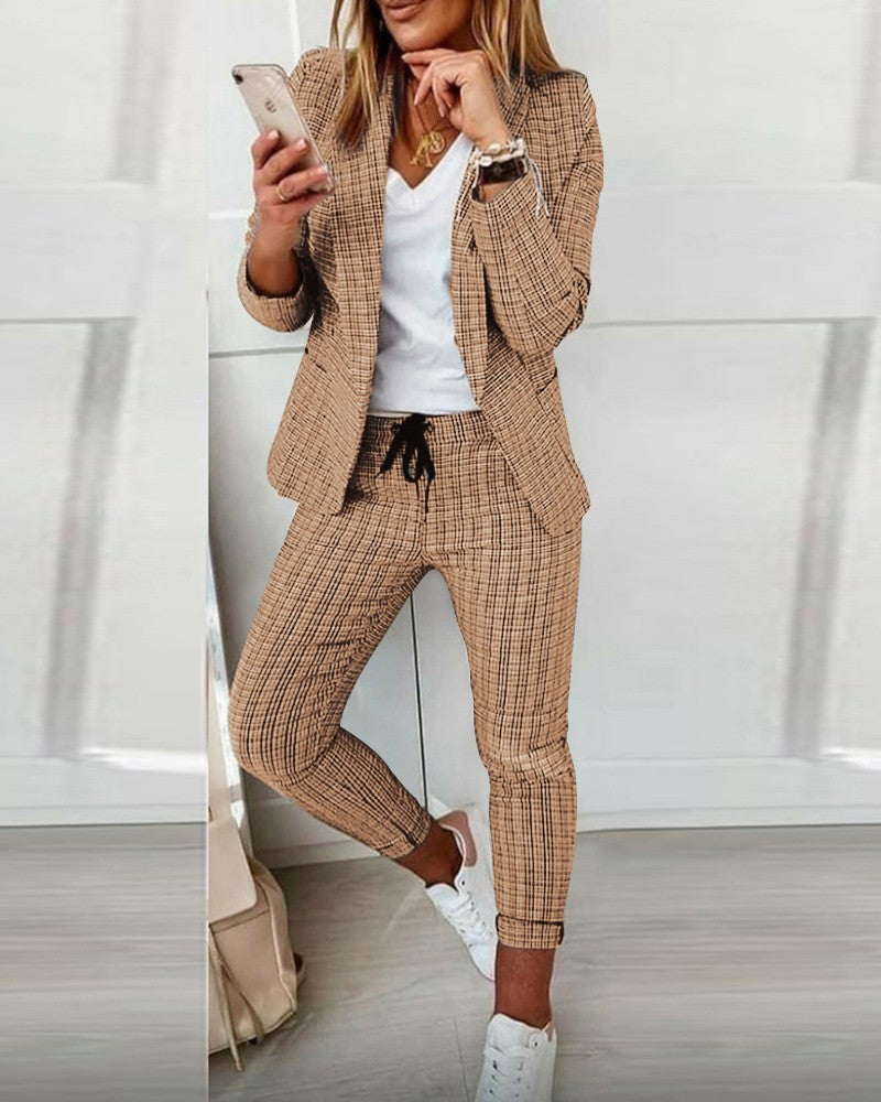 Damen nan Smart-Casual Blazer-Set mit offenem Longblazer und tapered Jogpant mit Kordelzug Shop Nory