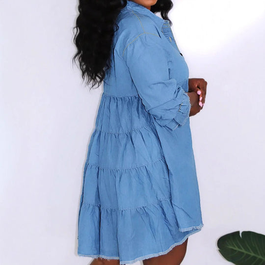 Damen Oversize-Denim-Hemdkleid mit durchgehender Knopfleiste und Eingrifftaschen Shop Nory