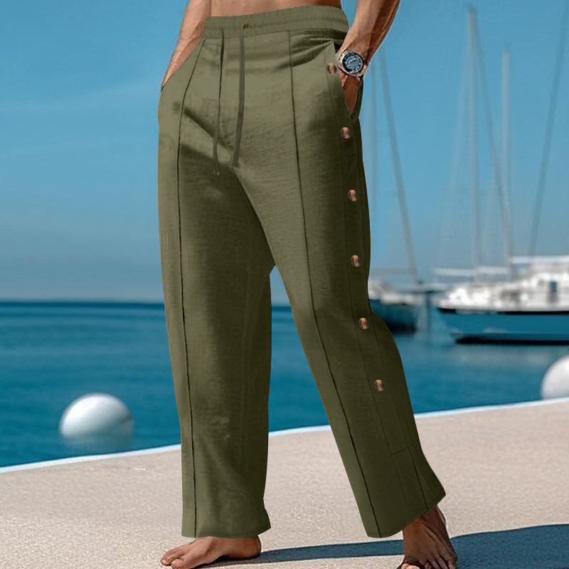 Herren elegante Freizeithose mit seitlichen Knopfdetails und elastischem Bund Shopnory