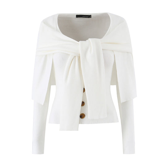 Damen Schulterstrick-Cardigan mit abnehmbarem Schultertuch-Detail Shop Nory